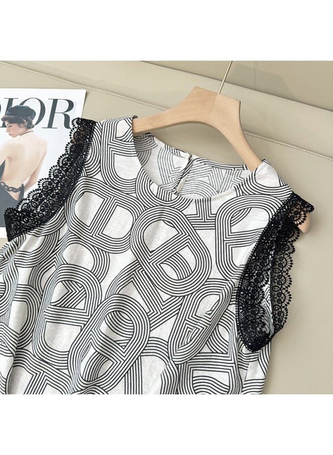 XINYANG lace Trim Round Neck Sleeveless Top - 2025 Summer Line T-shirt - Image 3