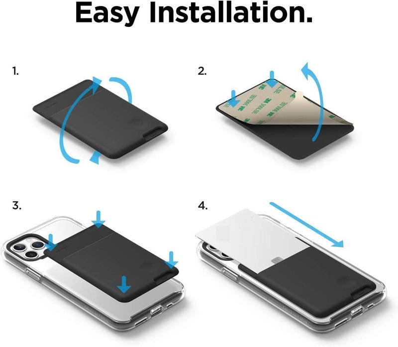 ClickCase عبوة مكونة من 2 قطعة. حامل بطاقات الائتمان/المترو من السيليكون السائل للخلفية الهاتف أو العلبة، أكمام لاصقة تلتصق على ظهر الهاتف لمحفظة لجميع الهواتف الذكية (أسود وأحمر) - Image 4