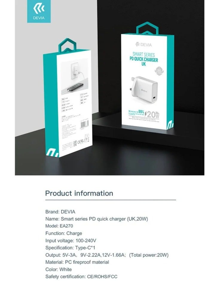 ديفيا شاحن جداري من ديفيا سريع بقدرة 20 واط مع منفذ Type-C - Image 3