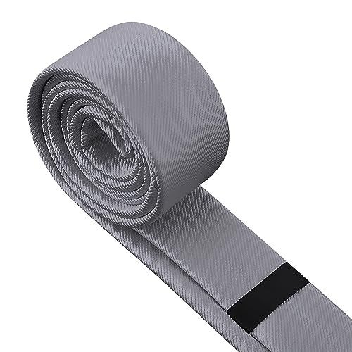 Branduce Men's Grey Ties Skinny Ties For Men Solid Pure Color 1.58" (4CM) Plain Slim Necktie (TA07-05) - Image 3