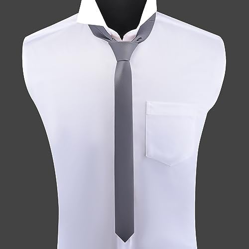 Branduce Men's Grey Ties Skinny Ties For Men Solid Pure Color 1.58" (4CM) Plain Slim Necktie (TA07-05) - Image 2