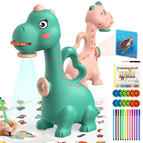 KETIEE Dinosaur Drawing Projector Toys for Ages 57 KETIEE Tracing and Drawing Projector for Kids with Two Projector Heads Smart Art Sketcher Projector with 96 Stencils Toddler Toys for Boys Green - Image 1
