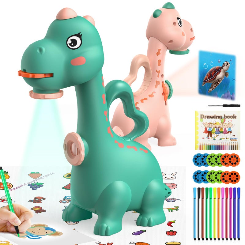 KETIEE Dinosaur Drawing Projector Toys for Ages 57 KETIEE Tracing and Drawing Projector for Kids with Two Projector Heads Smart Art Sketcher Projector with 96 Stencils Toddler Toys for Boys Green - Image 2