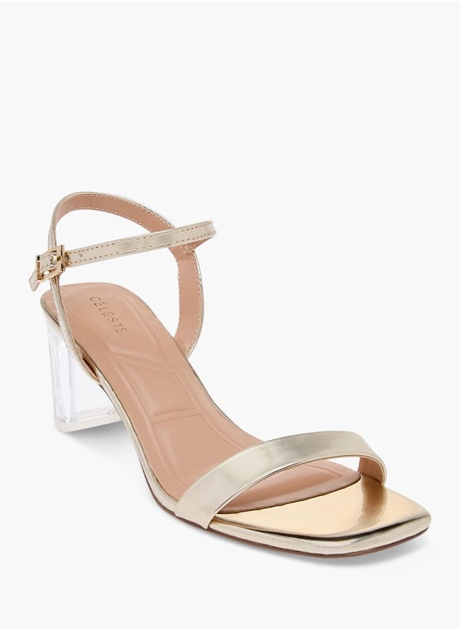 Celeste Womenâ€™s Solid Sandals with Block Heels and Buckle Closure  - Image 2
