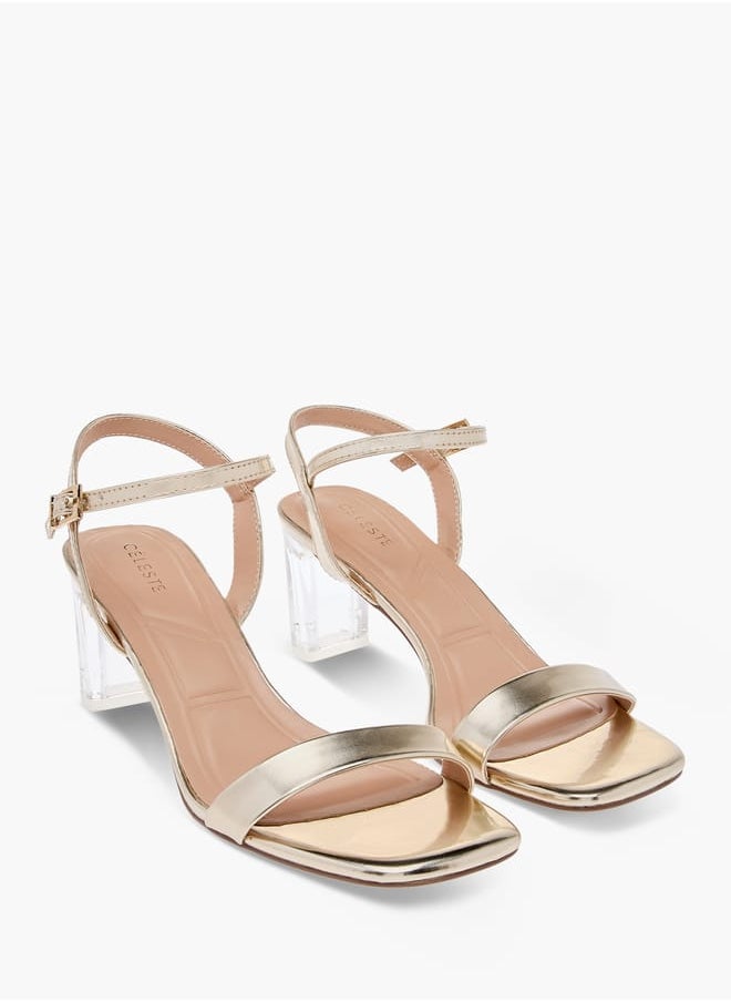 Celeste Womenâ€™s Solid Sandals with Block Heels and Buckle Closure  - Image 1