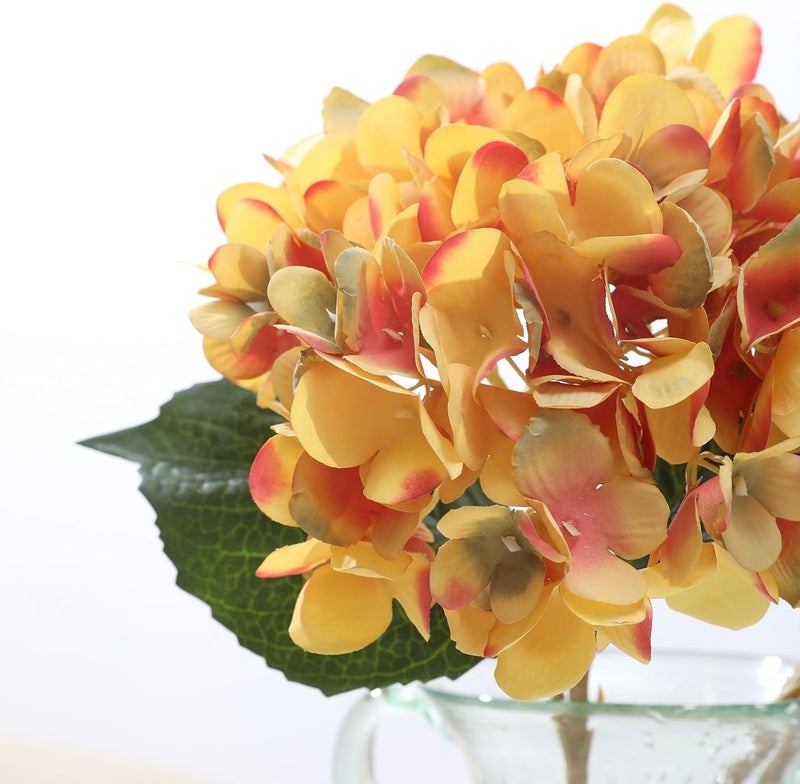 Kisflower كيسفلور 6 قطع زهور هيدرانجيا من الحرير اصطناعية واقعية باقة زهور هيدرانجيا لحفلات الزفاف والمكاتب وديكور المنزل (برتقالي محروق) - Image 4