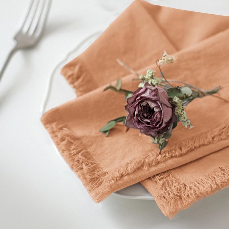 Ayuzawa Handmade Cloth Napkins 100 Cotton Napkins with FringeDelicate Handmade Cloth Napkins for Dinners Parties Weddings and More18 x 18 Inch Set of 6 Caramel - Image 2