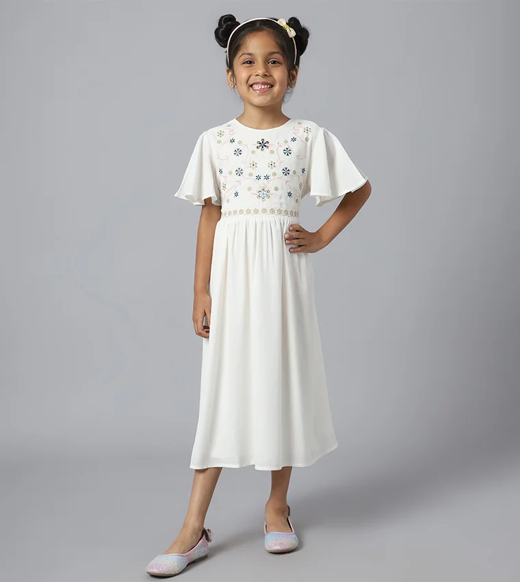 BEVERLY HILLS POLO CLUB Floral Embroidered Short Sleeves Dress