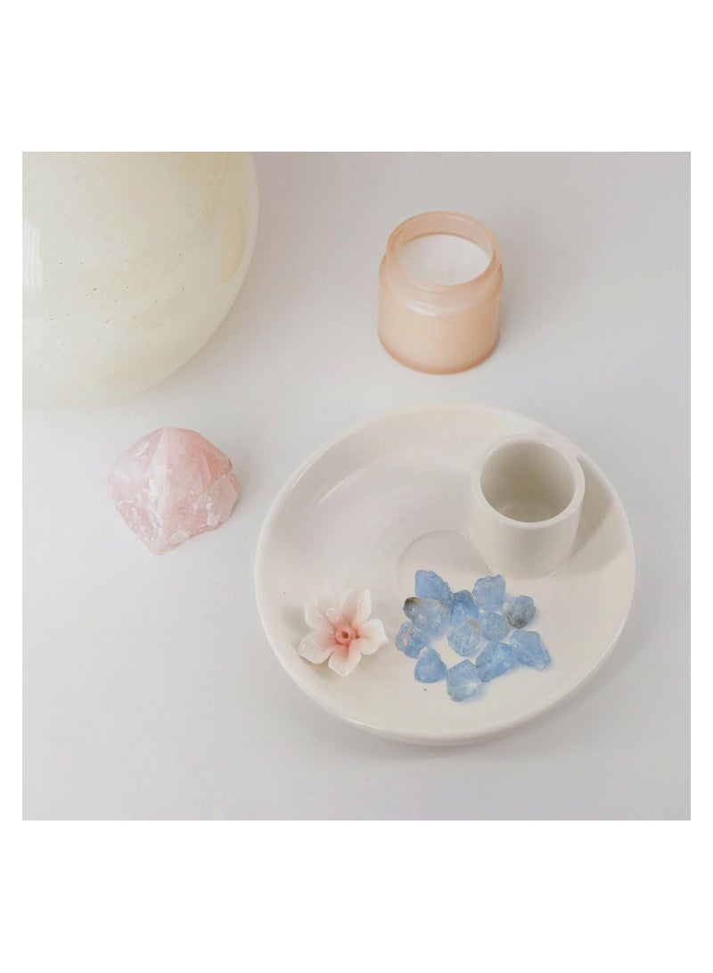 SOLARAE حامل بخور بالو سانتو، حامل عصي البخور، حامل مريمية للاحتراق، حامل بخور خزفي، حامل شمعة، جامع رماد للتأمل واليوغا (أبيض/5 بوصة) - Image 2