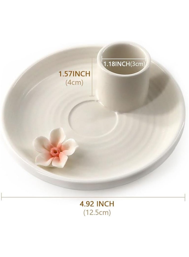 SOLARAE حامل بخور بالو سانتو، حامل عصي البخور، حامل مريمية للاحتراق، حامل بخور خزفي، حامل شمعة، جامع رماد للتأمل واليوغا (أبيض/5 بوصة) - Image 5