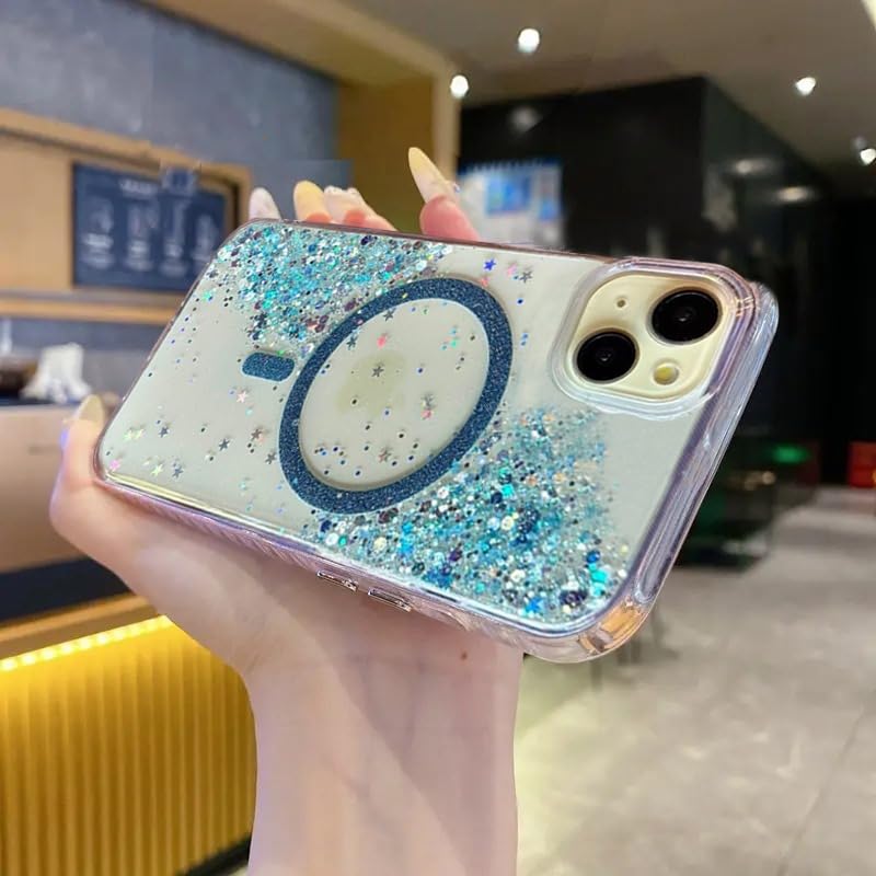 mobistyle Glitter Cover Case for iPhone 14 Plus | 6.7-Inch Compatible with Mag-Safe, Shiny Cute Bling Sparkle for Women and Girls Phone Cover iPhone 14 Plus (Blue) - Image 2