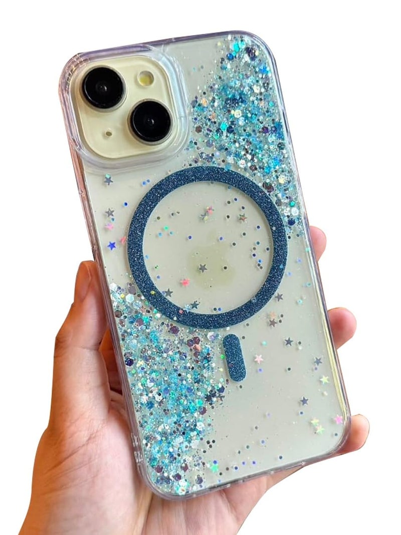 mobistyle Glitter Cover Case for iPhone 14 Plus | 6.7-Inch Compatible with Mag-Safe, Shiny Cute Bling Sparkle for Women and Girls Phone Cover iPhone 14 Plus (Blue) - Image 1