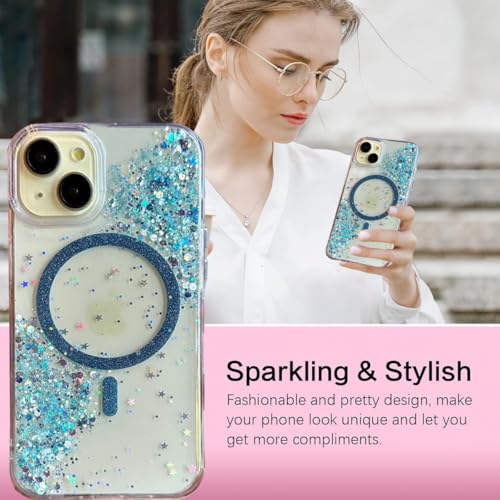 mobistyle Glitter Cover Case for iPhone 14 Plus | 6.7-Inch Compatible with Mag-Safe, Shiny Cute Bling Sparkle for Women and Girls Phone Cover iPhone 14 Plus (Blue) - Image 4