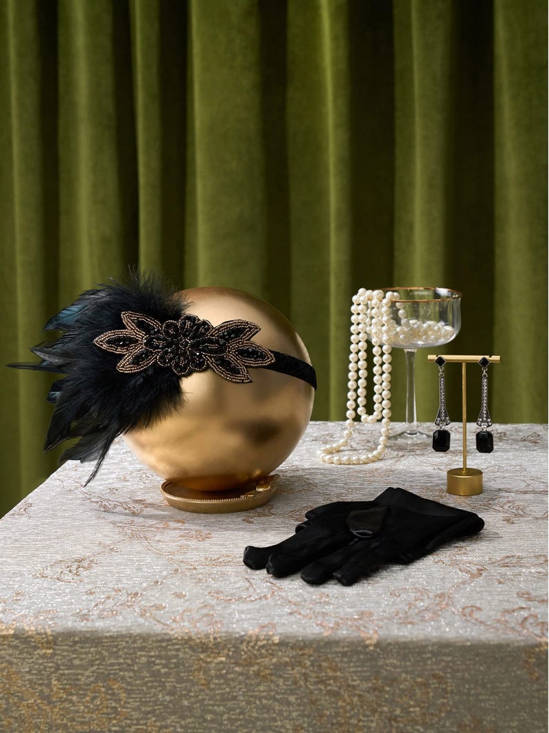 SWEETV 1920s Great Gatsby Accessories Set for Women, Flapper Headband Headpiece Roaring 20s Costume Accessories Set - Image 5