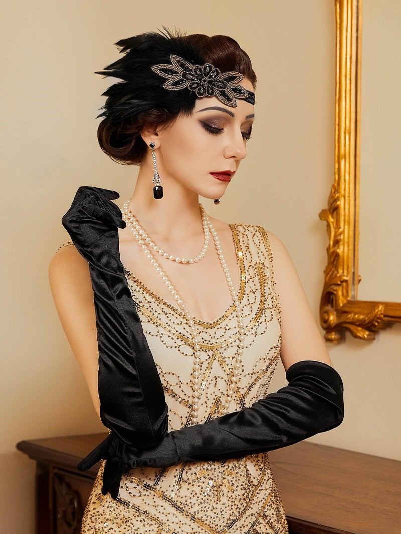 SWEETV 1920s Great Gatsby Accessories Set for Women, Flapper Headband Headpiece Roaring 20s Costume Accessories Set - Image 2