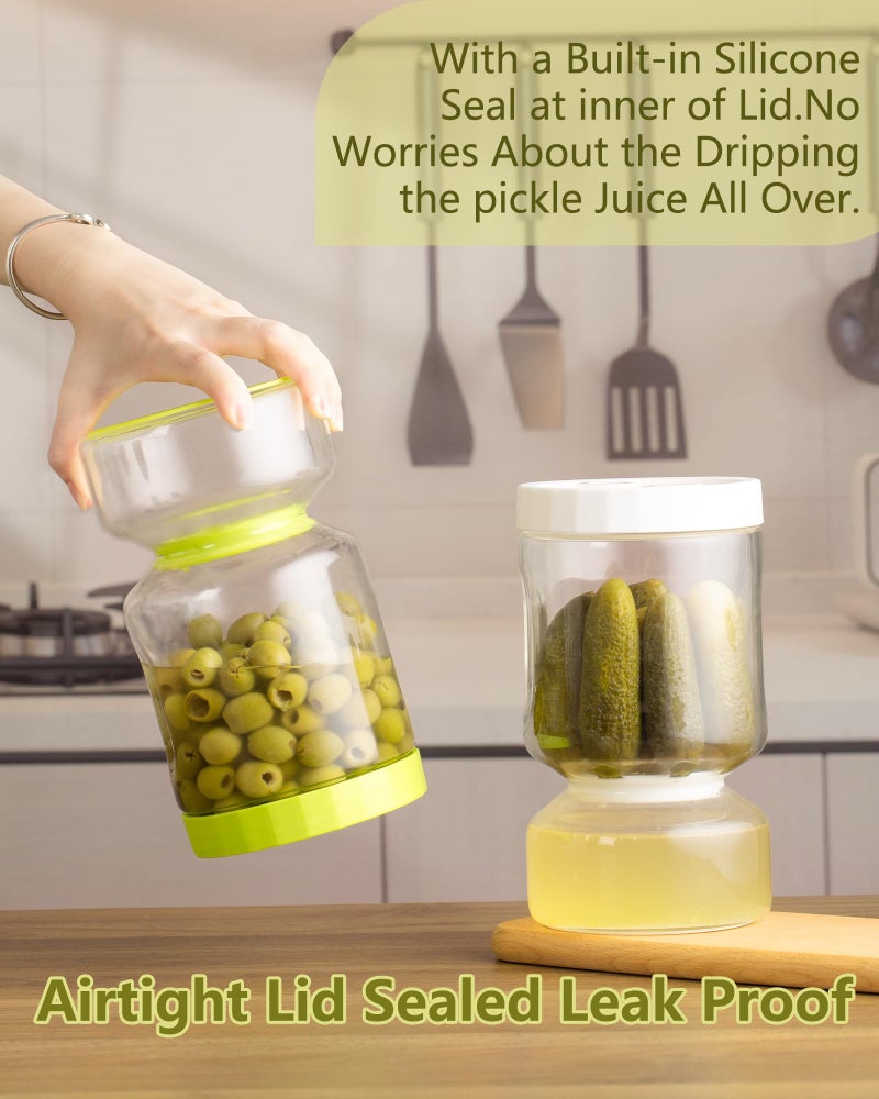ZENS Pickle Jar with Strainer Flip  2 Pack 51oz Container Hourglass Jar for Juice Separator  Anti-Slip Leakproof Canning Jar for Storage Oliver  Dill Sliced Pickles  Gifts for Mom - Image 2