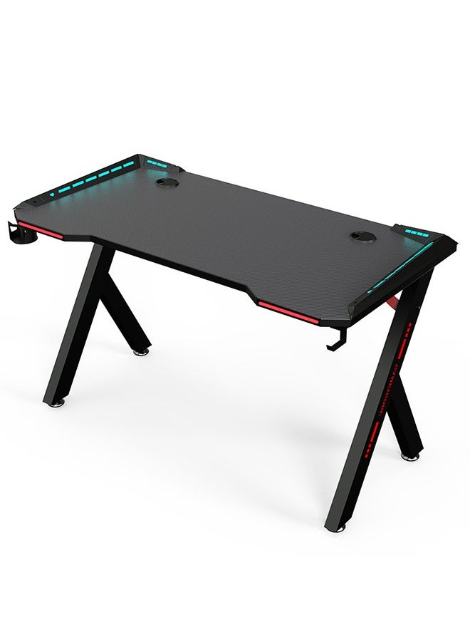 Yolu Carbon Fibre Surface Gaming Desk with Led Lights,Large RGB Gaming Computer Desk with Cup Holder Headphone Hook  - Image 1
