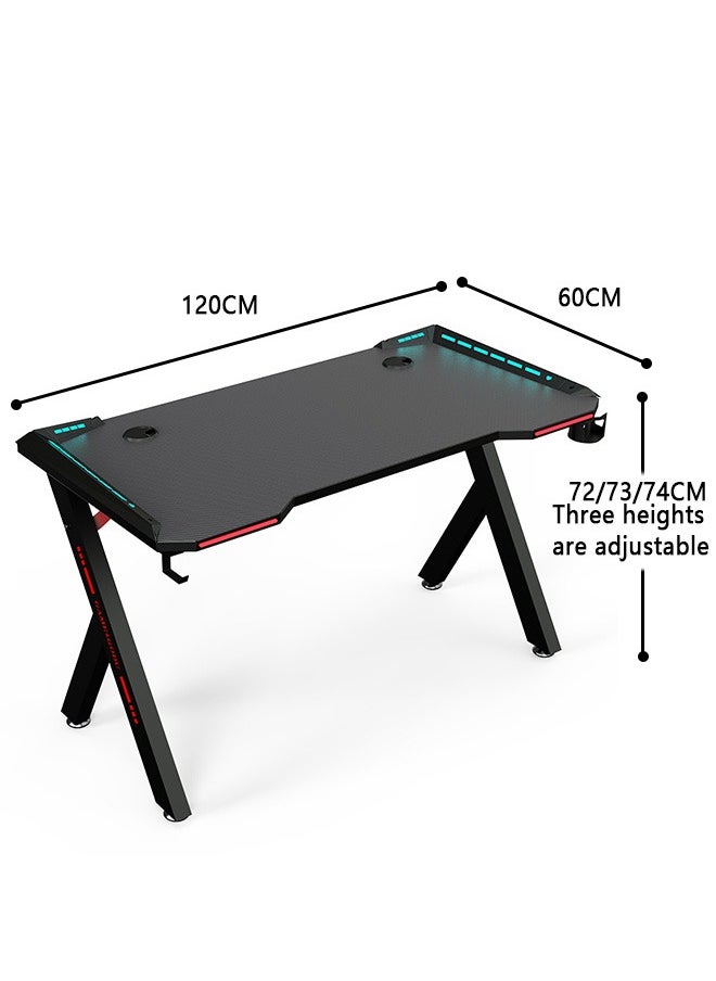 Yolu Carbon Fibre Surface Gaming Desk with Led Lights,Large RGB Gaming Computer Desk with Cup Holder Headphone Hook  - Image 2