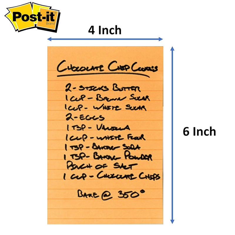Post It 3M Super Sticky Lined Notes | 2X Sticking Power | 4 Pads x 45 Sheets | 4" x 6" | Notes, Reminders, Study, School and organizing | Bright Neon Colours - Image 2