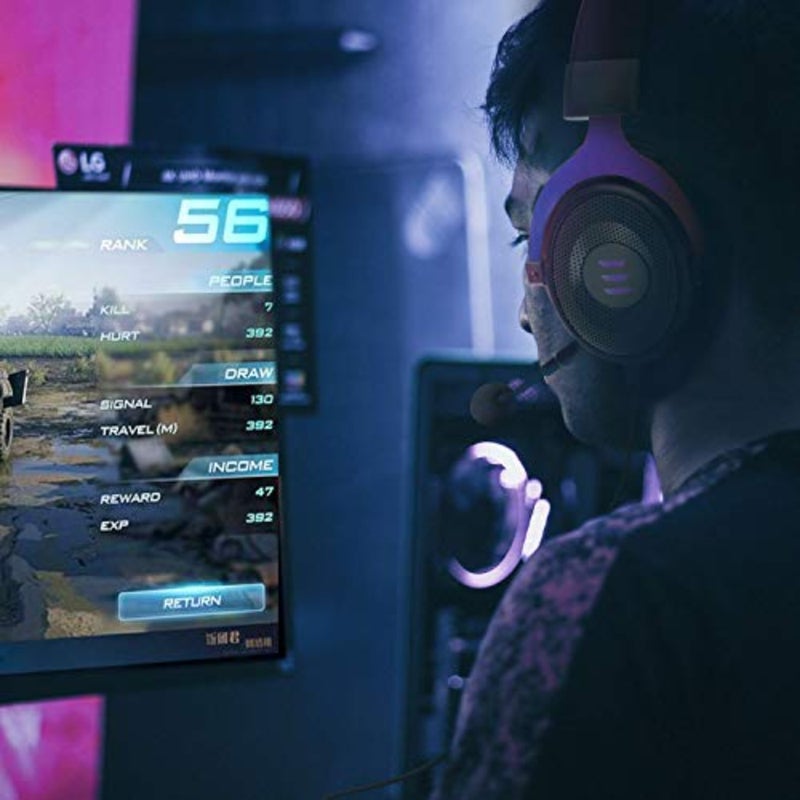 سماعة ألعاب لأجهزة الكمبيوتر المحمول PS4 PS5، تصميم فوق الأذن مع ميكروفون عازل للضوضاء، هيكل بلاستيكي أسود، خفيف الوزن ومريح - Image 4