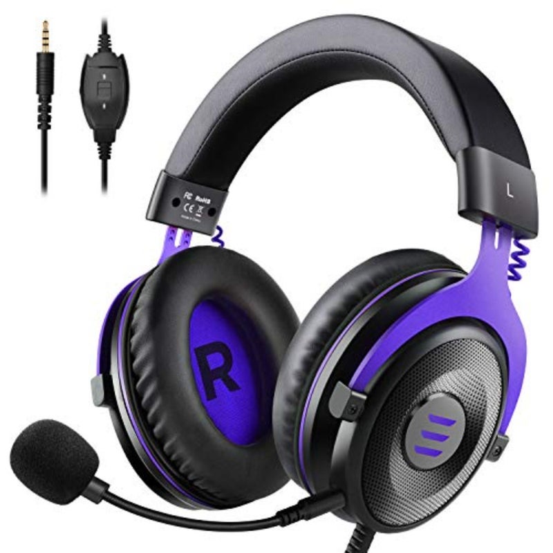 سماعة ألعاب لأجهزة الكمبيوتر المحمول PS4 PS5، تصميم فوق الأذن مع ميكروفون عازل للضوضاء، هيكل بلاستيكي أسود، خفيف الوزن ومريح - Image 1