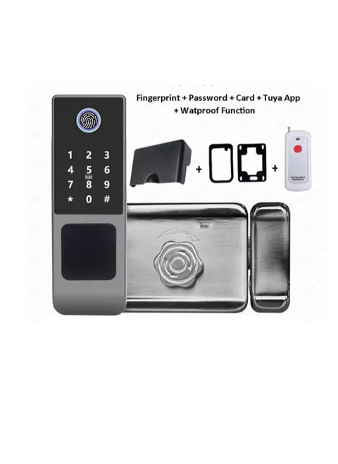 6 In 1 TUYA WIFI Smart Door Lock with Fingerprint, Code, Password Card,Keys,APP and RF433(Remote Control), Smart Home Security Lock Anti-Theft