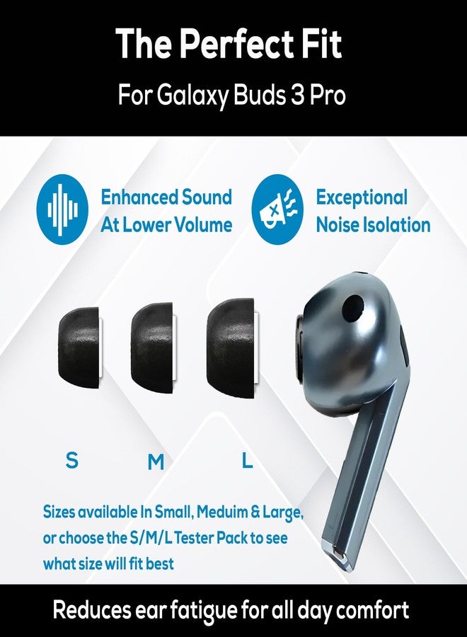 SONICFOAM Memory Foam Earbud Tips - Premium Noise Isolation, Replacement Foam Ear Tips, 10 Pack for Buds 3 Pro (Buds 3 Pro Small, Black) - Image 4