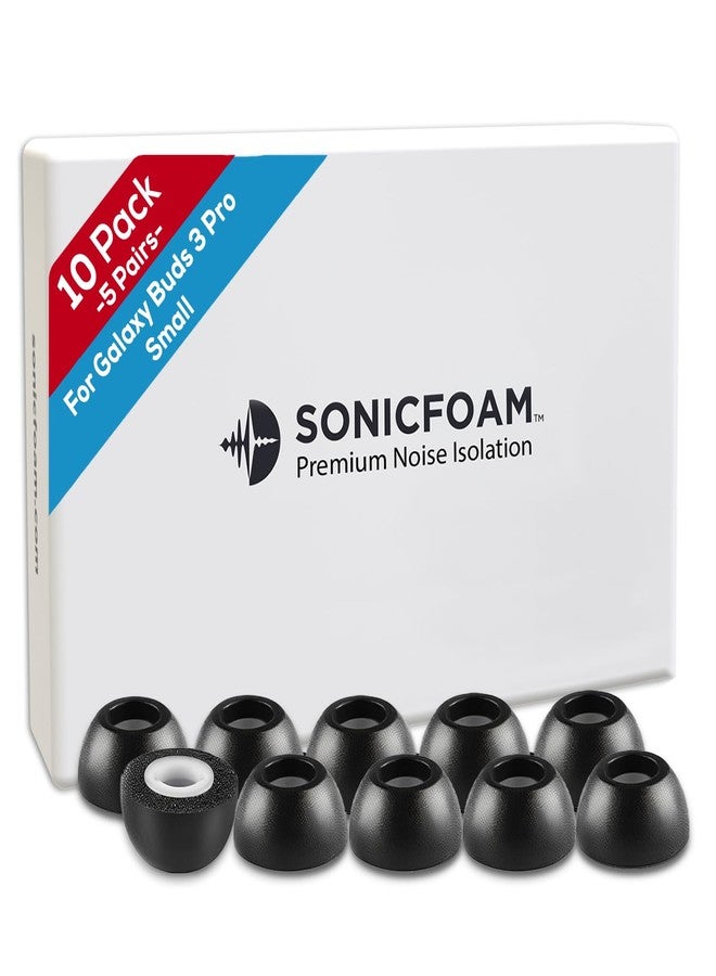 SONICFOAM Memory Foam Earbud Tips - Premium Noise Isolation, Replacement Foam Ear Tips, 10 Pack for Buds 3 Pro (Buds 3 Pro Small, Black) - Image 1