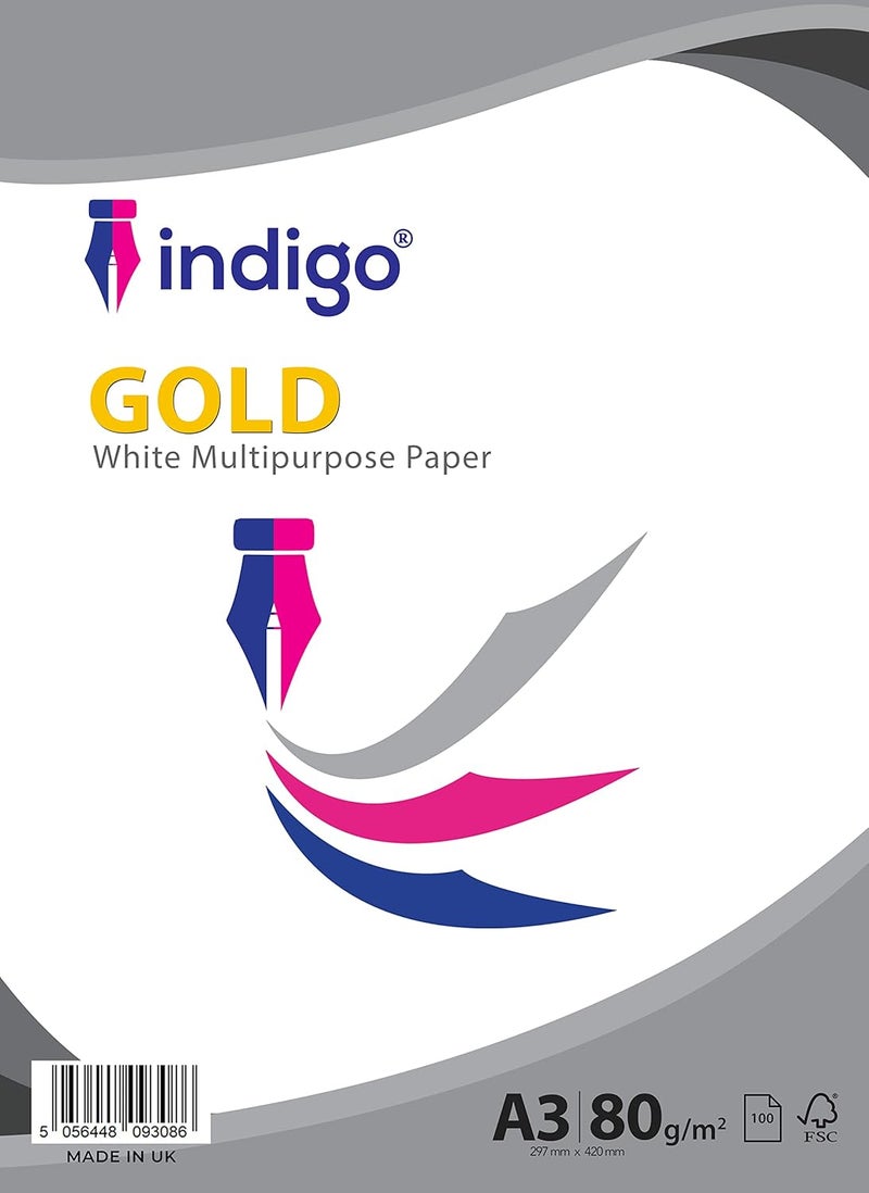 Indigo® A3 White Multipurpose Copier 80gsm Paper (A3, 100 Sheets) - Image 1