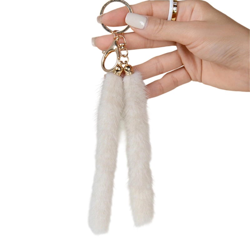 Luxurious Mink Hair Pearl Rice Car Keychain Bag Charm Accessory Soft Sturdy Fashionable Car Decoration - Image 2