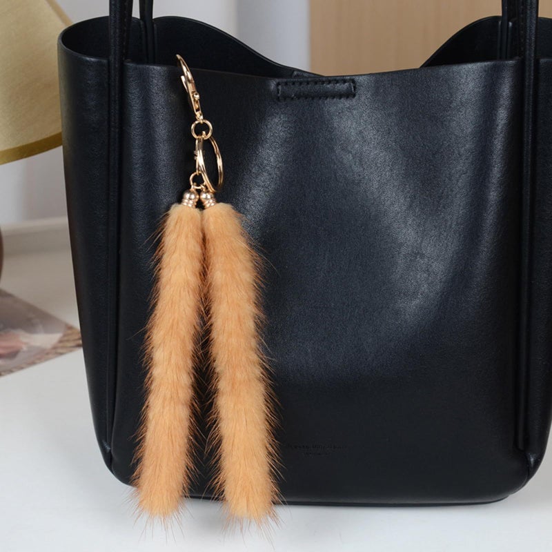 Luxurious Mink Hair Pearl Rice Car Keychain Bag Charm Accessory Soft Sturdy Fashionable Car Decoration - Image 4