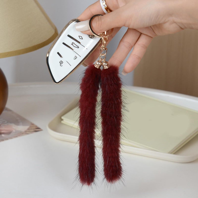 Luxurious Mink Hair Pearl Rice Car Keychain Bag Charm Accessory Soft Sturdy Fashionable Car Decoration - Image 5