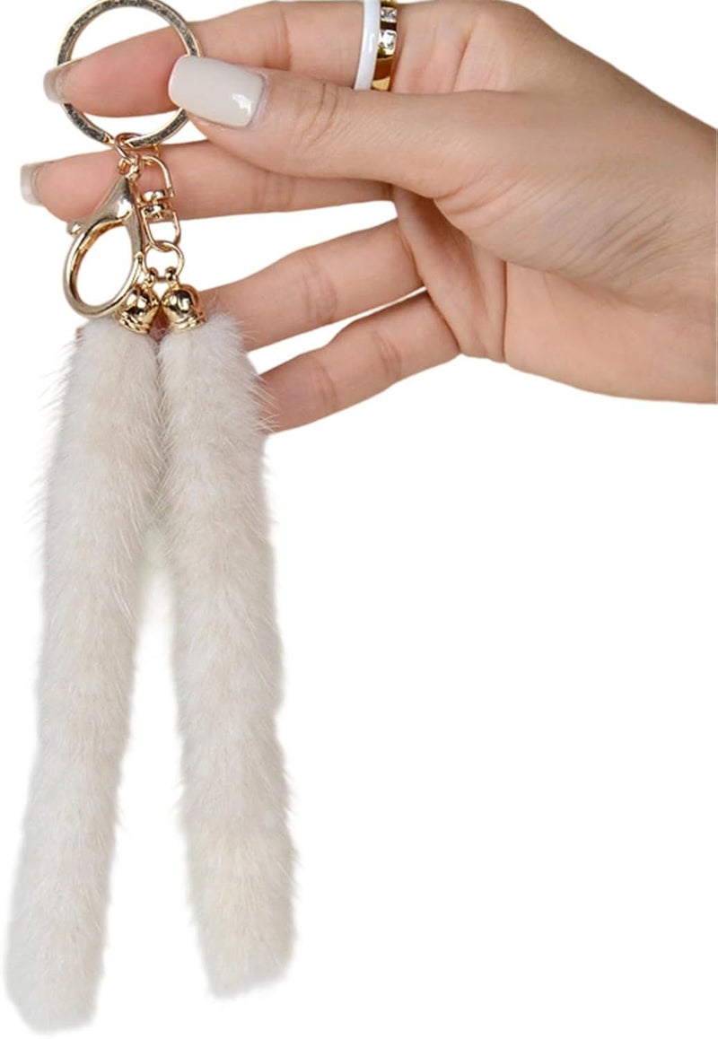 Luxurious Mink Hair Pearl Rice Car Keychain Bag Charm Accessory Soft Sturdy Fashionable Car Decoration - Image 1