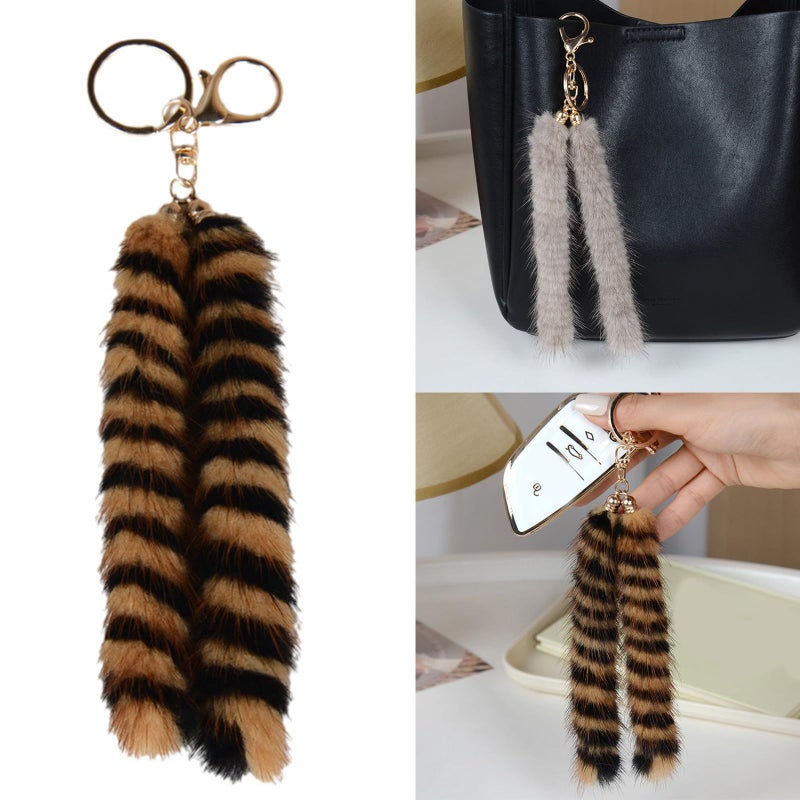 Luxurious Mink Hair Pearl Rice Car Keychain Bag Charm Accessory Soft Sturdy Fashionable Car Decoration - Image 3