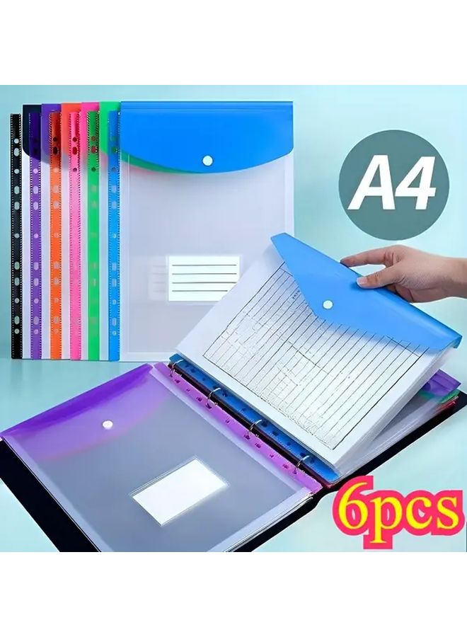 6 علب ملفات توسعية بحجم A4 مع زر ضغط وجيوب مجلد بحلقات 11، حافظة مستندات بلاستيكية من مادة PP متينة، ألوان نابضة بالحياة، ألوان مختلطة لتنظيم المكتب والسفر والمنزل، تصميم حديث لمنظم ملفات المكتب، لوازم مكتبية بمقابض سهلة الإمساك. - Image 1