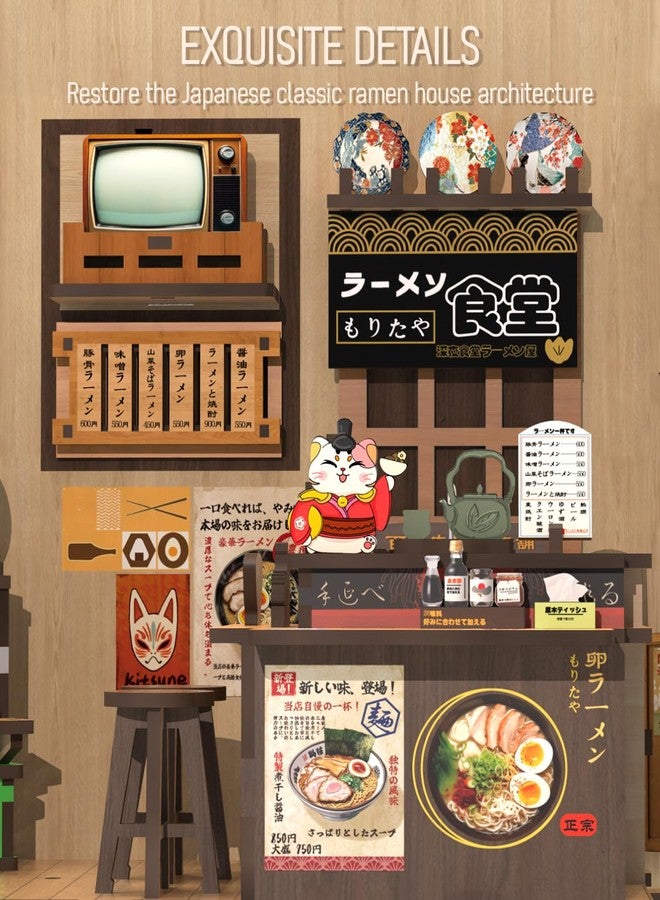 Cutefun Book Nook Kit - DIY Miniature House Kit for Adults, Japanese Tiny House Building Kit with LED, Dollhouse Kit Bookshelf Insert Decor Creative Gifts for Teens and Beginners (Morita Ramen) - Image 5