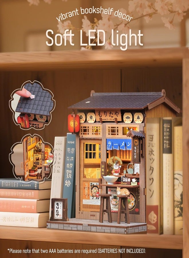Cutefun Book Nook Kit - DIY Miniature House Kit for Adults, Japanese Tiny House Building Kit with LED, Dollhouse Kit Bookshelf Insert Decor Creative Gifts for Teens and Beginners (Morita Ramen) - Image 3