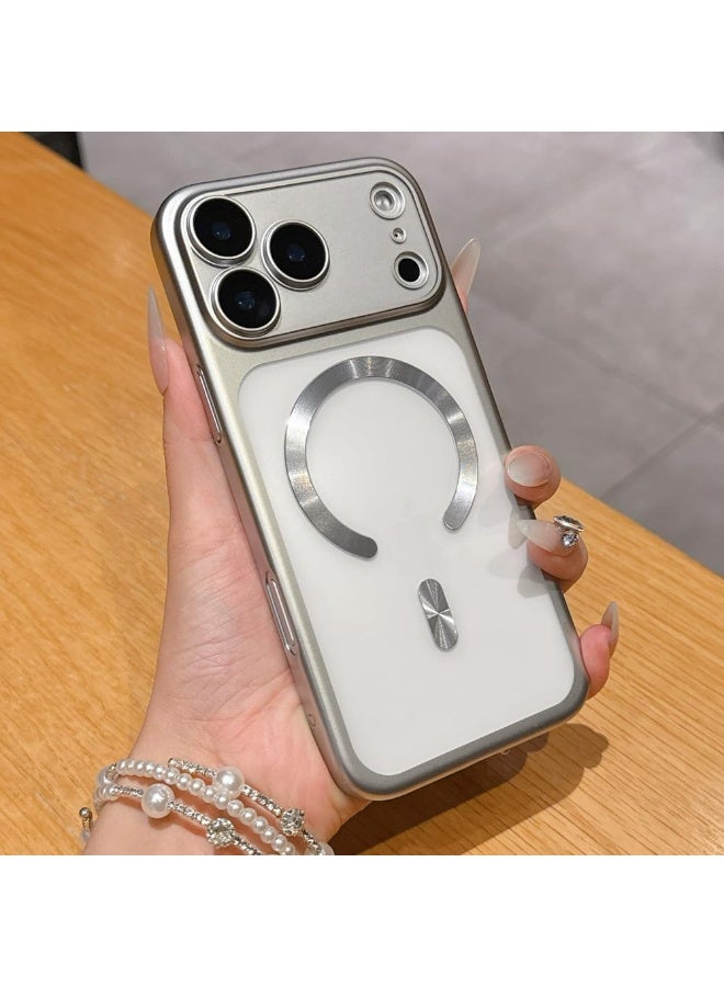 HaDoii Clear Case for iPhone 17 Pro Max, Plating Edge Slim with Camera Lens Film,Magnetic Wireless Charging Ultra Thin Cover, Sliver - Image 1