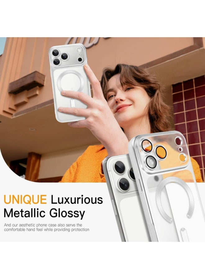 HaDoii Clear Case for iPhone 17 Pro Max, Plating Edge Slim with Camera Lens Film,Magnetic Wireless Charging Ultra Thin Cover, Sliver - Image 5