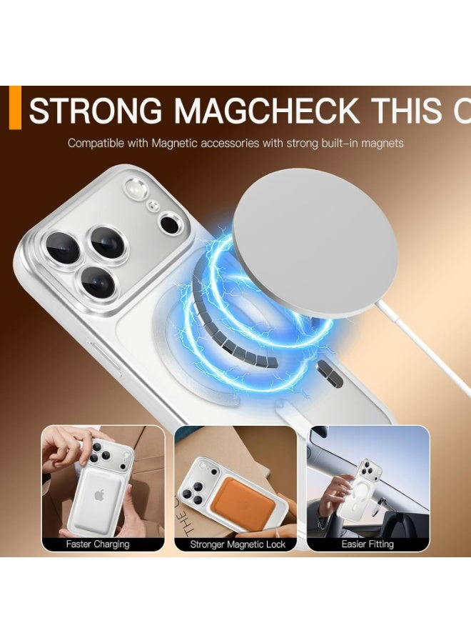 HaDoii Clear Case for iPhone 17 Pro Max, Plating Edge Slim with Camera Lens Film,Magnetic Wireless Charging Ultra Thin Cover, Sliver - Image 4