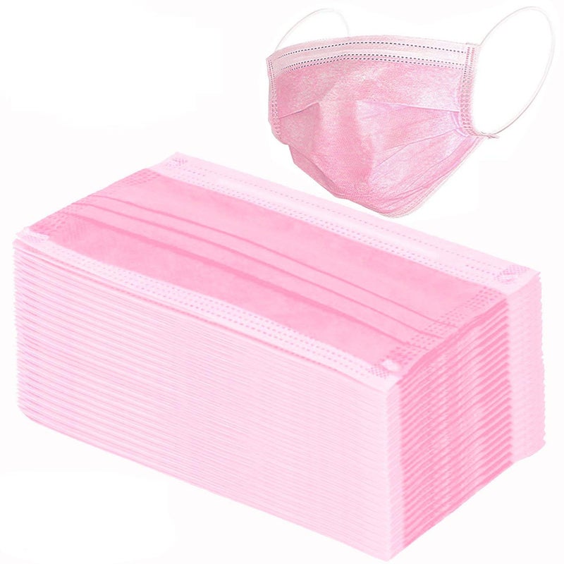 Wecolor 120 Pack Disposable Face Masks with Elastic Ear Loop 3 Ply Breathable Pink