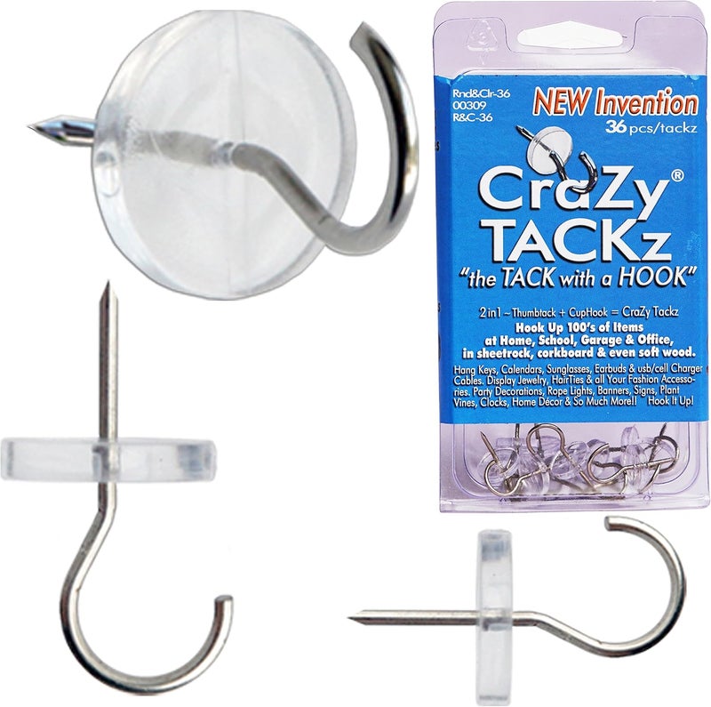 CraZy TACKz - 2 in 1: Push pin with Hook or Thumb Tack with Hook - New Invention Hang 100's of Items Interior or Exterior Decor at Home School Office DIY for Party or Holiday - Image 1