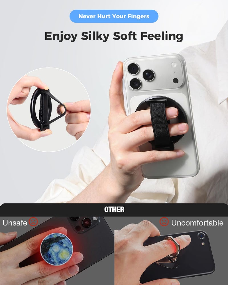 SUPERONE 2025 Upgrade for MagSafe Phone Grip with Finger Strap, Removable MagSafe Ring Holder with Kickstand Finger Loop, Mag Safe Accessories for iPhone 17/16/15/14/13/12 Series, Black - Image 2