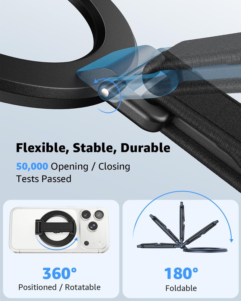 SUPERONE 2025 Upgrade for MagSafe Phone Grip with Finger Strap, Removable MagSafe Ring Holder with Kickstand Finger Loop, Mag Safe Accessories for iPhone 17/16/15/14/13/12 Series, Black - Image 5