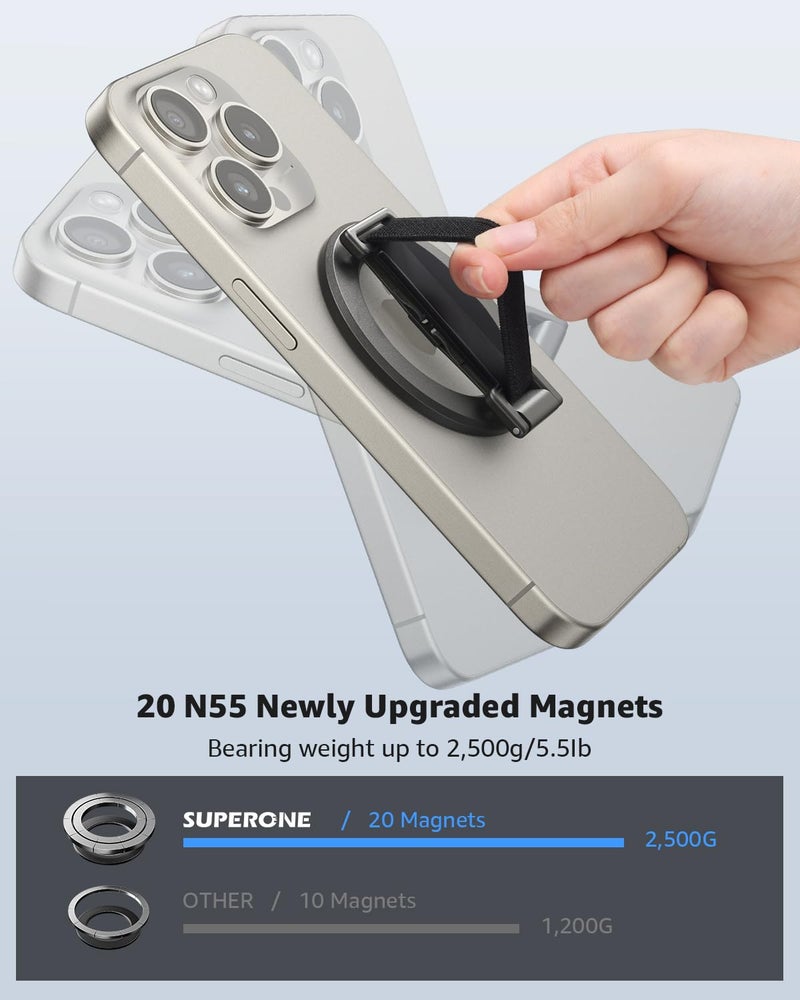 SUPERONE 2025 Upgrade for MagSafe Phone Grip with Finger Strap, Removable MagSafe Ring Holder with Kickstand Finger Loop, Mag Safe Accessories for iPhone 17/16/15/14/13/12 Series, Black - Image 4