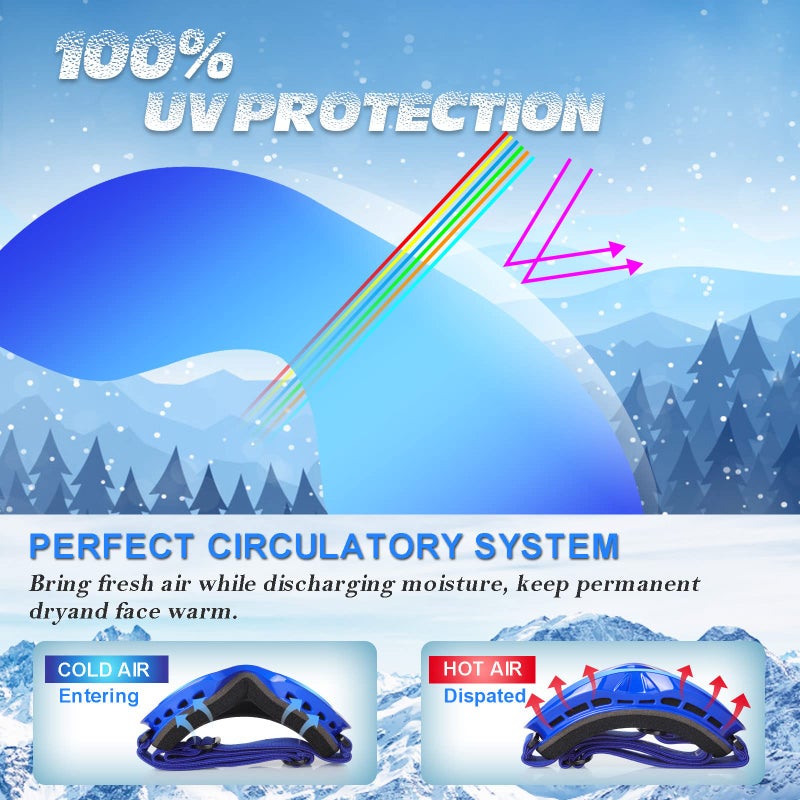 EXP VISION نظارات تزلج للأطفال من إكسب فيجن مضادة للضباب فوق النظارات نظارات تزلج للأطفال مع حماية من الأشعة فوق البنفسجية، عدسات مزدوجة الطبقة نظارات تزلج للأولاد والبنات الشباب (إطار أزرق/عدسة زرقاء) - Image 3