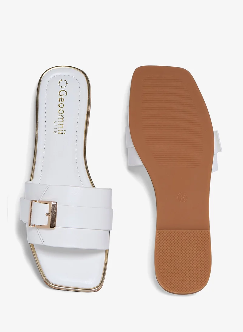 Geoomnii WHITE Geoomnii Flat Sandals for Women – Comfortable Slip-On Casual Summer Sandals for Daily Wear, Walking & Travel for Women | Best Price UAE