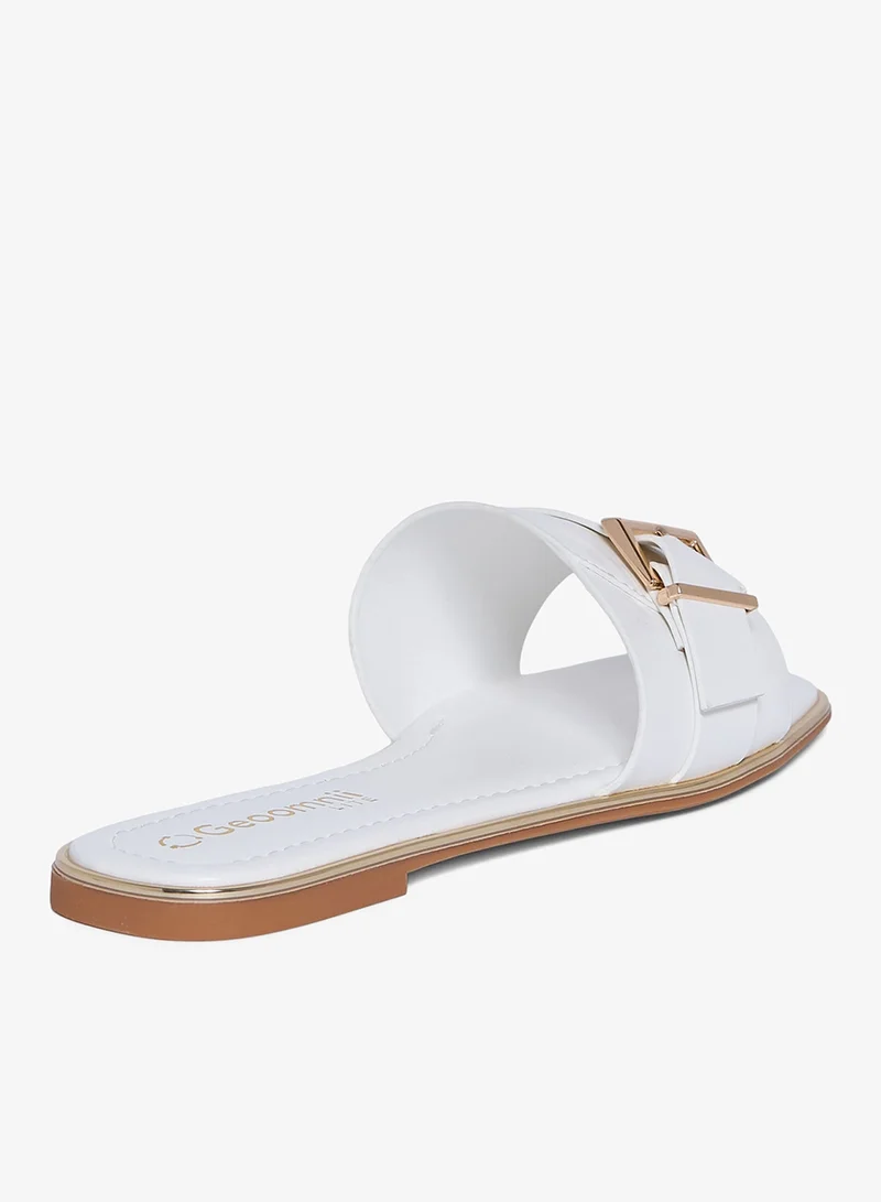 Geoomnii WHITE Geoomnii Flat Sandals for Women – Comfortable Slip-On Casual Summer Sandals for Daily Wear, Walking & Travel for Women | Best Price UAE