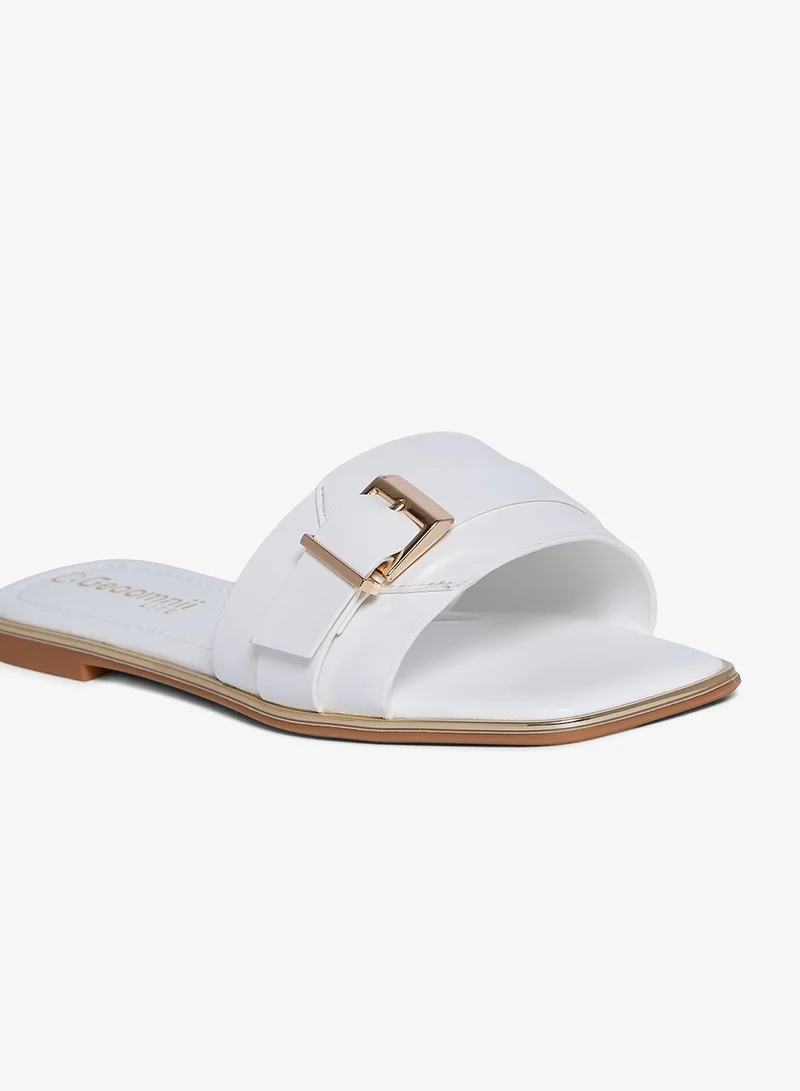 Geoomnii WHITE Geoomnii Flat Sandals for Women – Comfortable Slip-On Casual Summer Sandals for Daily Wear, Walking & Travel for Women | Best Price UAE