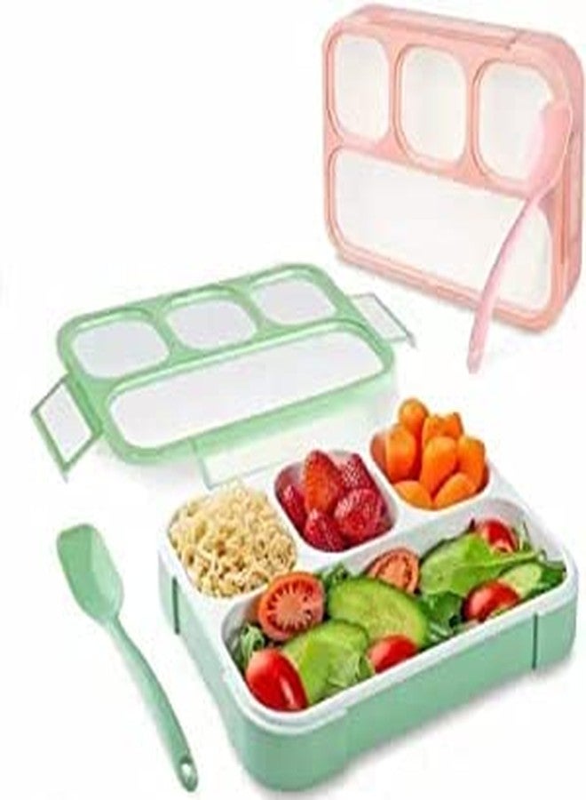 Dharmnirdosh Leak Proof 4 Compartment Lunch Box Reusable Microwave Freezer Safe Food Containers with Spoon for Adults and Kids (1Pc - Multicolor) PP Plastic - Image 1
